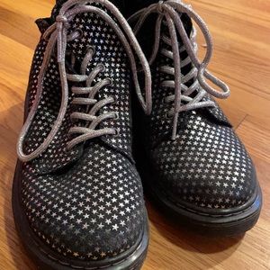 Girls Doc Martin suede silver starred combat boots